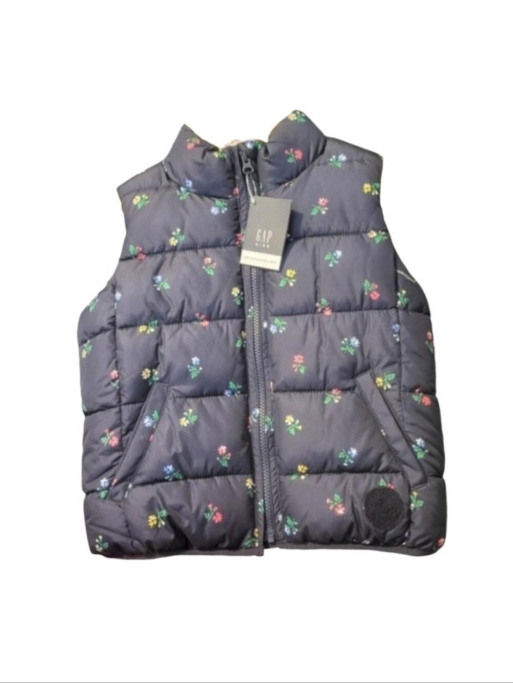 NEW Gap Kids Navy Puffer Vest with Flowers - Size Medium